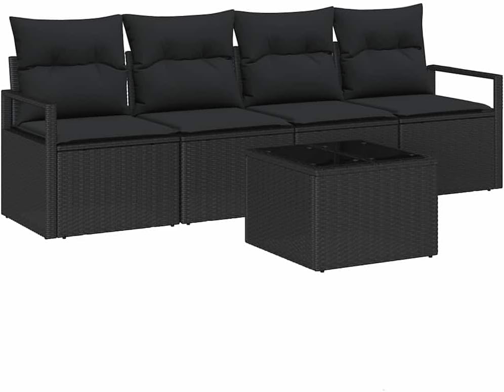 pokgdf, Zestaw wypoczynkowy, 55 x 55 x 37 cm, 28,3 kg, Czarny, polirattan, miejsce do przechowywania