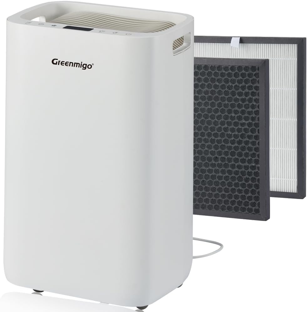 Greenmigo, Osuszacz powietrza, ALPHA-Q20, 20 l, 65 m, 240 V, Biały, timer, filtr HEPA, kompresor, automatyczne wyłączanie, 2 w 1