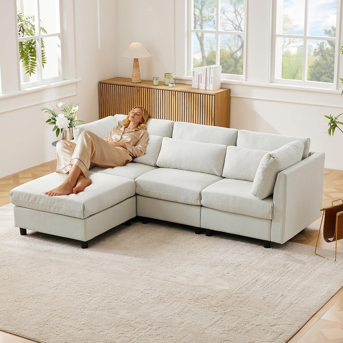 Goldicoo, Sofa narożna, 220 x 83 x 81 cm, Beżowy, 4-osobowa