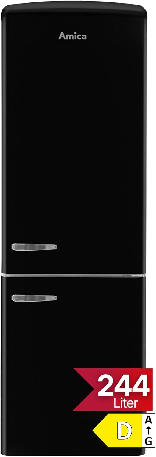 Amica, Minilodówka, 244 l, 5 cm, 39 dB, Czarny, oświetlenie LED, funkcja grilla