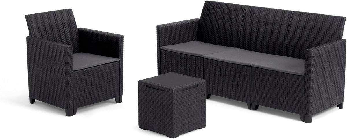 Keter, Zestaw wypoczynkowy, 35 l, 65 x 113 x 74 cm, Antracytowy, polirattan, 4-osobowa, odporność na warunki atmosferyczne, ochrona UV