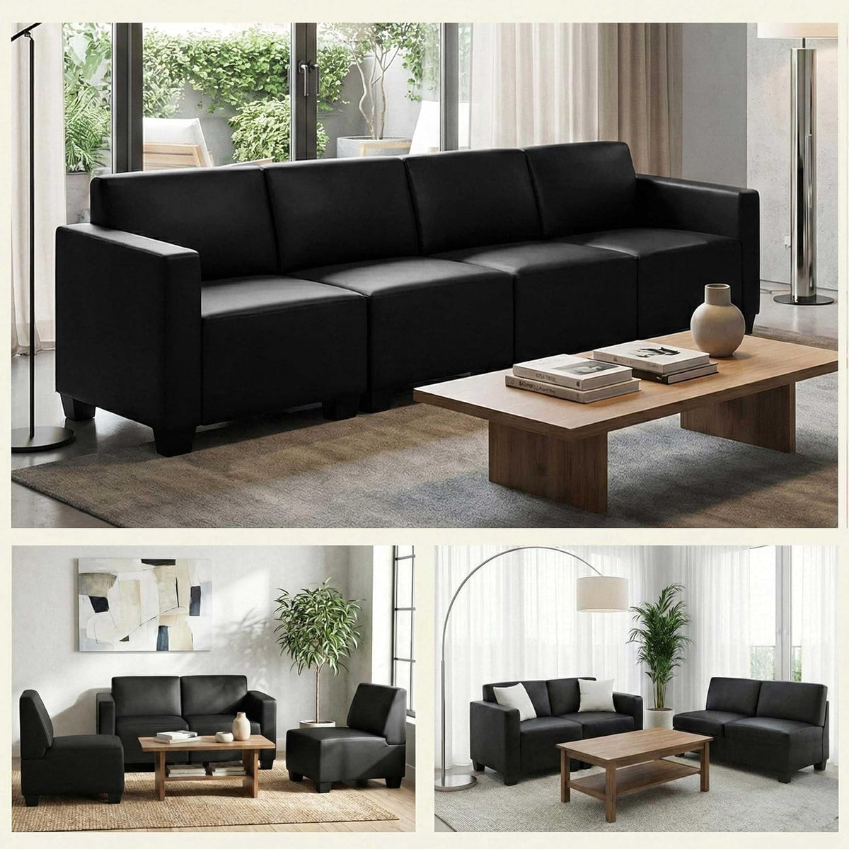 Mendler, Sofa, 76 x 72 x 254 cm, Czarny, 4-osobowa