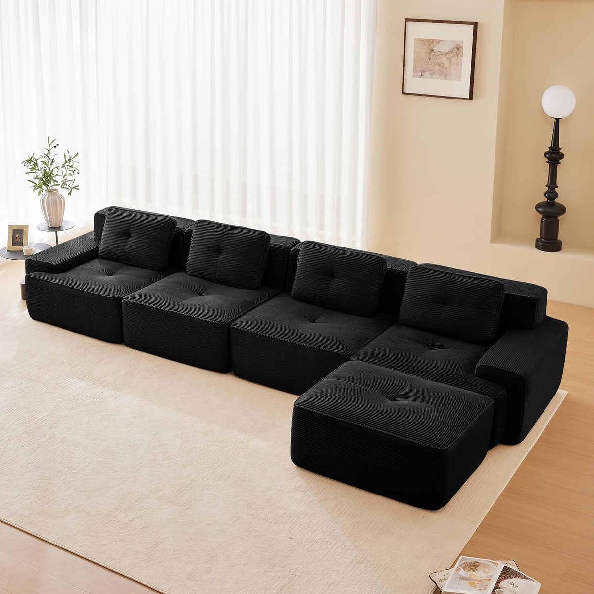 Sofa, Luscriate, 74 cm, Czarny, sztruks, 2-osobowa, funkcja spania, modułowa konstrukcja