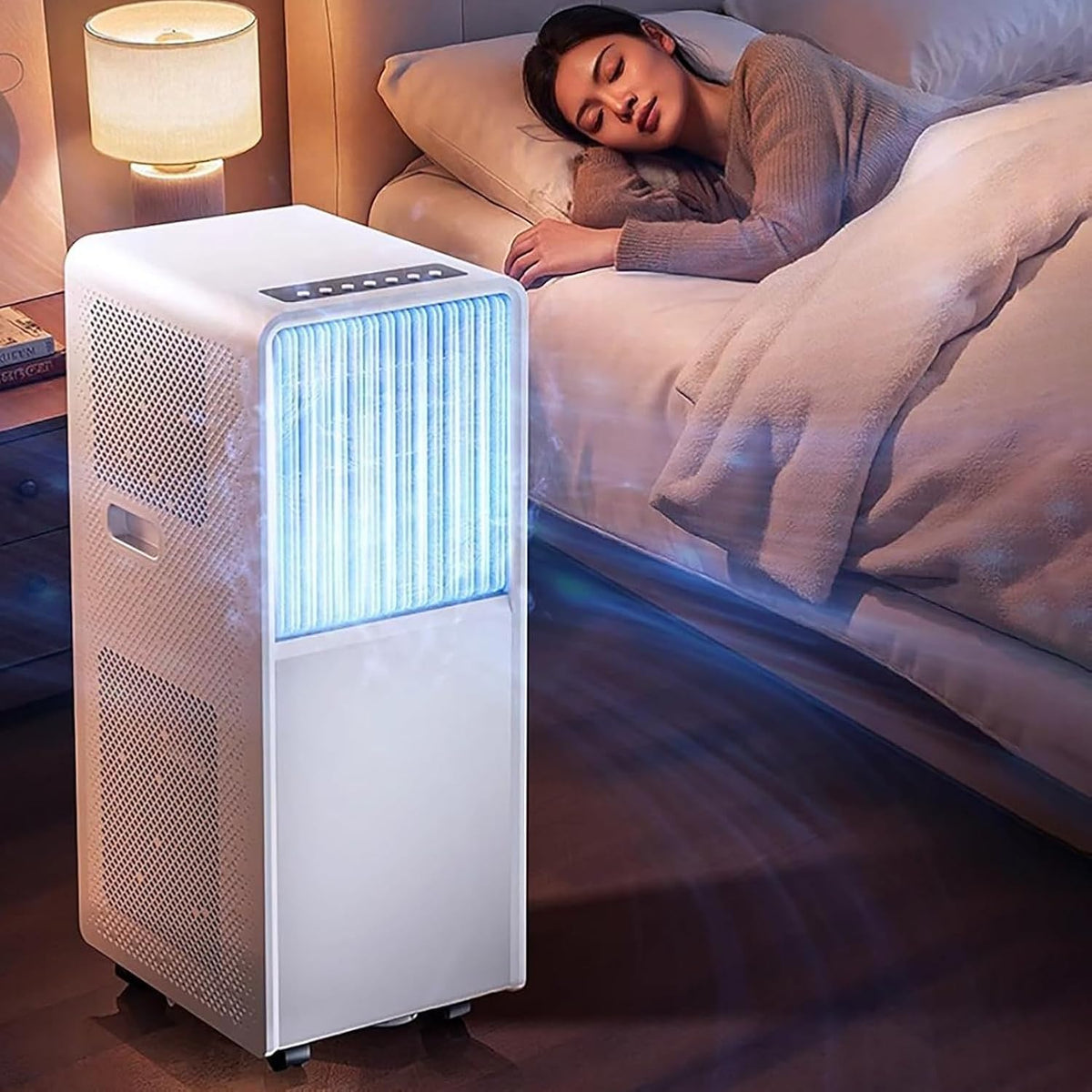 Klimatyzator przenośny, LCAIHONG, 000 BTU, 35 m, 220 V, Biały, oświetlenie LED, pilot zdalnego sterowania