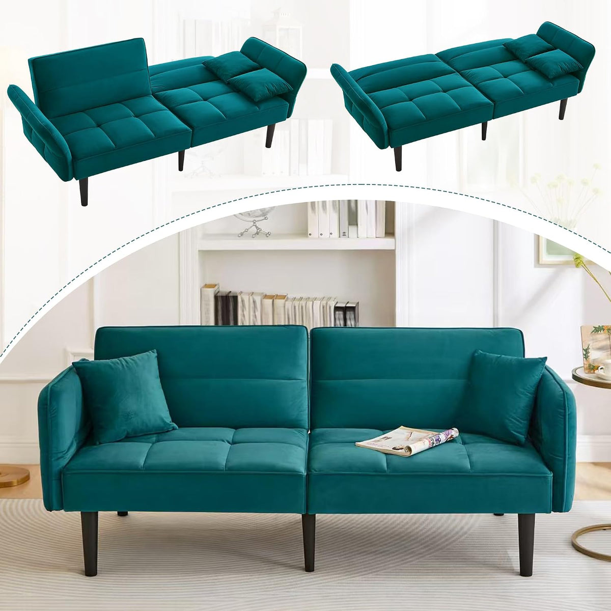 Sofa, Lumivortex, 176 x 78 x 76 cm, 2 W, Niebieski/Biały, lite drewno, 2-osobowa, funkcja spania, regulowane oparcie, składana konstrukcja, 2 w 1