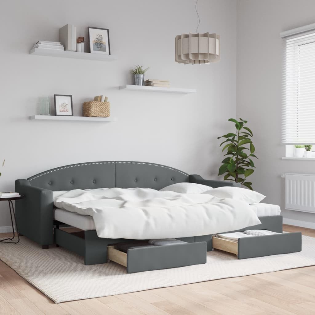 Sofa, Tonture, 80 x 200 cm, 2 W, Szary, lite drewno, funkcja spania, miejsce do przechowywania, 2 szuflad, 2 w 1