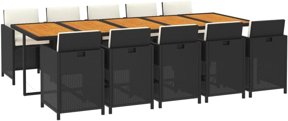 Zestaw mebli do jadalni, vidaXL, 275 x 107 x 74 cm, Czarny, stal malowana proszkowo, miejsce do przechowywania, odporność na warunki atmosferyczne