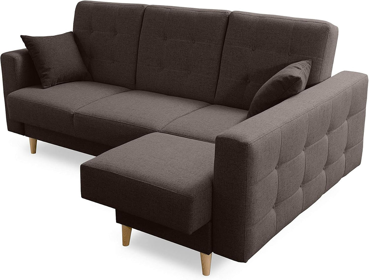Sofa narożna, Robin, 190 x 120 cm, Brązowy/Czarny, funkcja spania