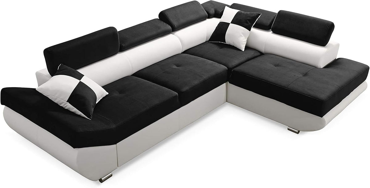 Sofa narożna, Robin, 280 cm, Czarny/Szary, aksamit, funkcja spania