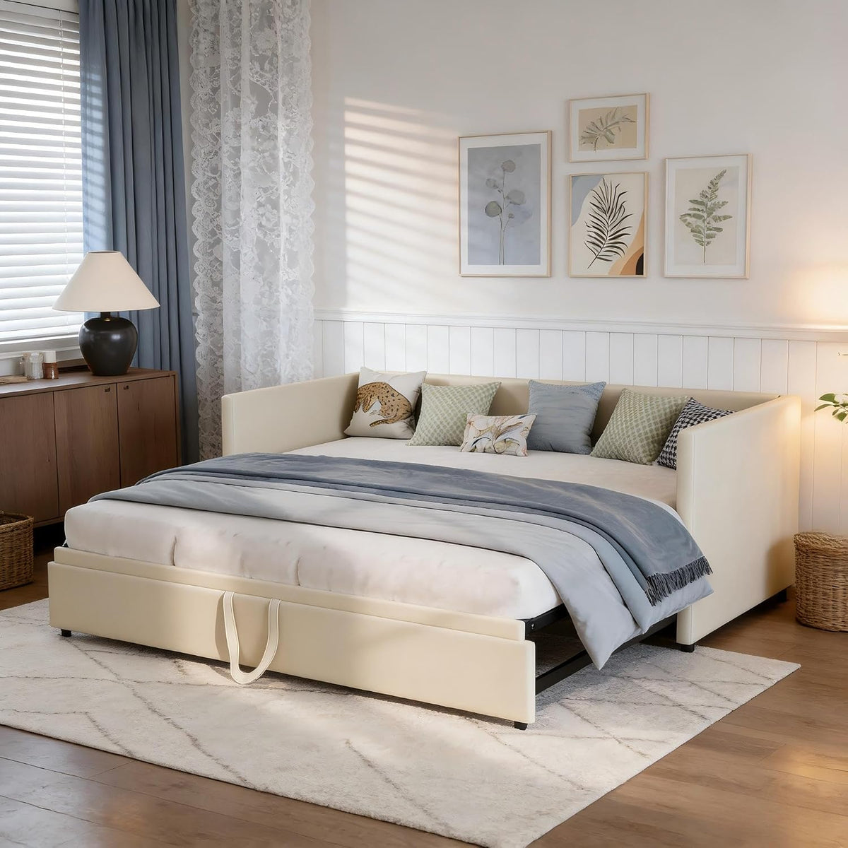 DAHUEN, Sofa, 180 x 200 cm, Beżowy, MDF, 2-osobowa, funkcja spania, składana konstrukcja