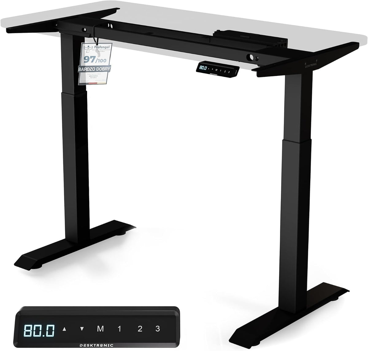 Biurko, Desktronic, 70 x 70 mm, Czarny/Biały, regulowana wysokość, USB