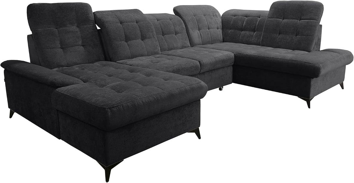 Sofa narożna, Robin, 343 x 210 x 90 cm, Czarny/Szary, płyta wiórowa, funkcja spania