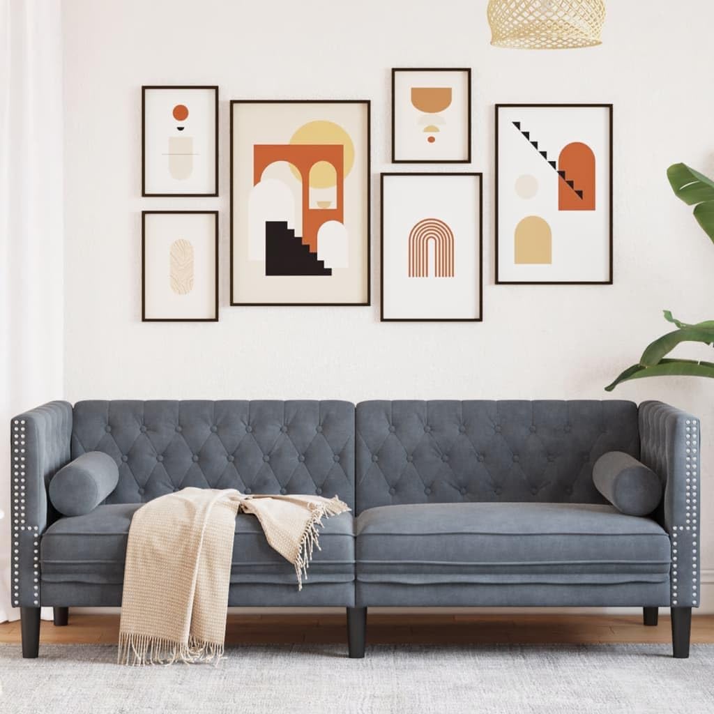 Sofa, Tonture, 194 cm, Szary, lite drewno, 3-osobowa