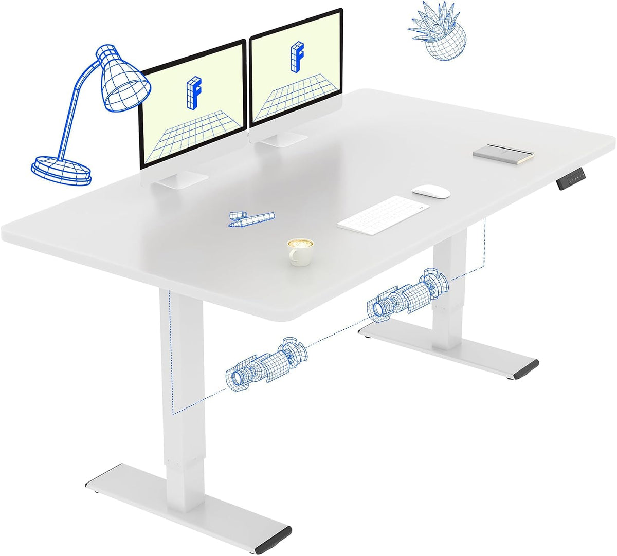 FLEXISPOT, Biurko, QB2, 140 x 70 cm, Biały, oświetlenie LED