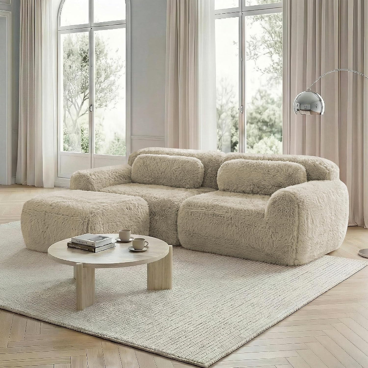 SCHGKOY, Sofa, Beżowy/Szary, 2-osobowa, modułowa konstrukcja