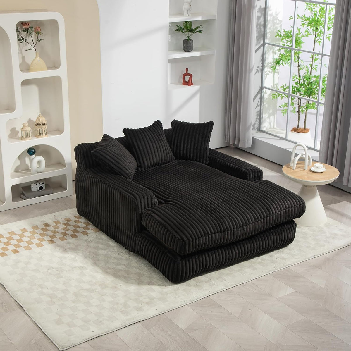 Sofa, YESGIGA, 125 x 155 x 63 cm, Czarny, sztruks, funkcja spania, składana konstrukcja