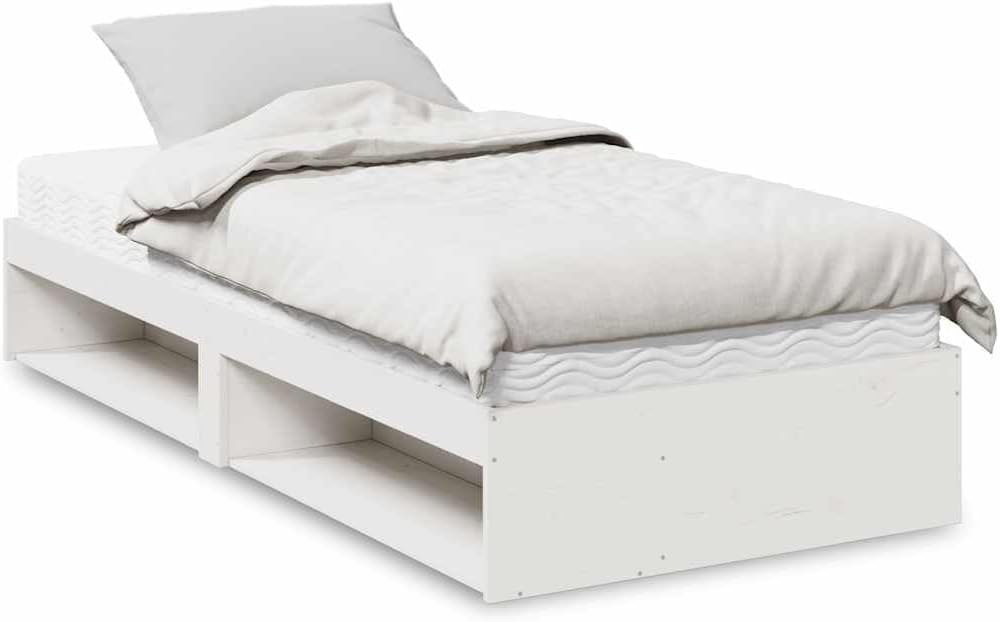 Rama łóżka, Tonture, 90 x 190 cm, Biały, lite drewno, miejsce do przechowywania