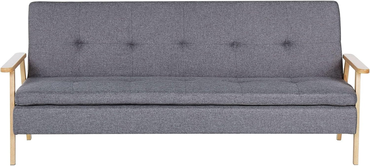 Sofa rozkładana, Beliani, 185x56 cm, Szary, 3-osobowa, funkcja spania, miejsce do przechowywania, regulowane oparcie