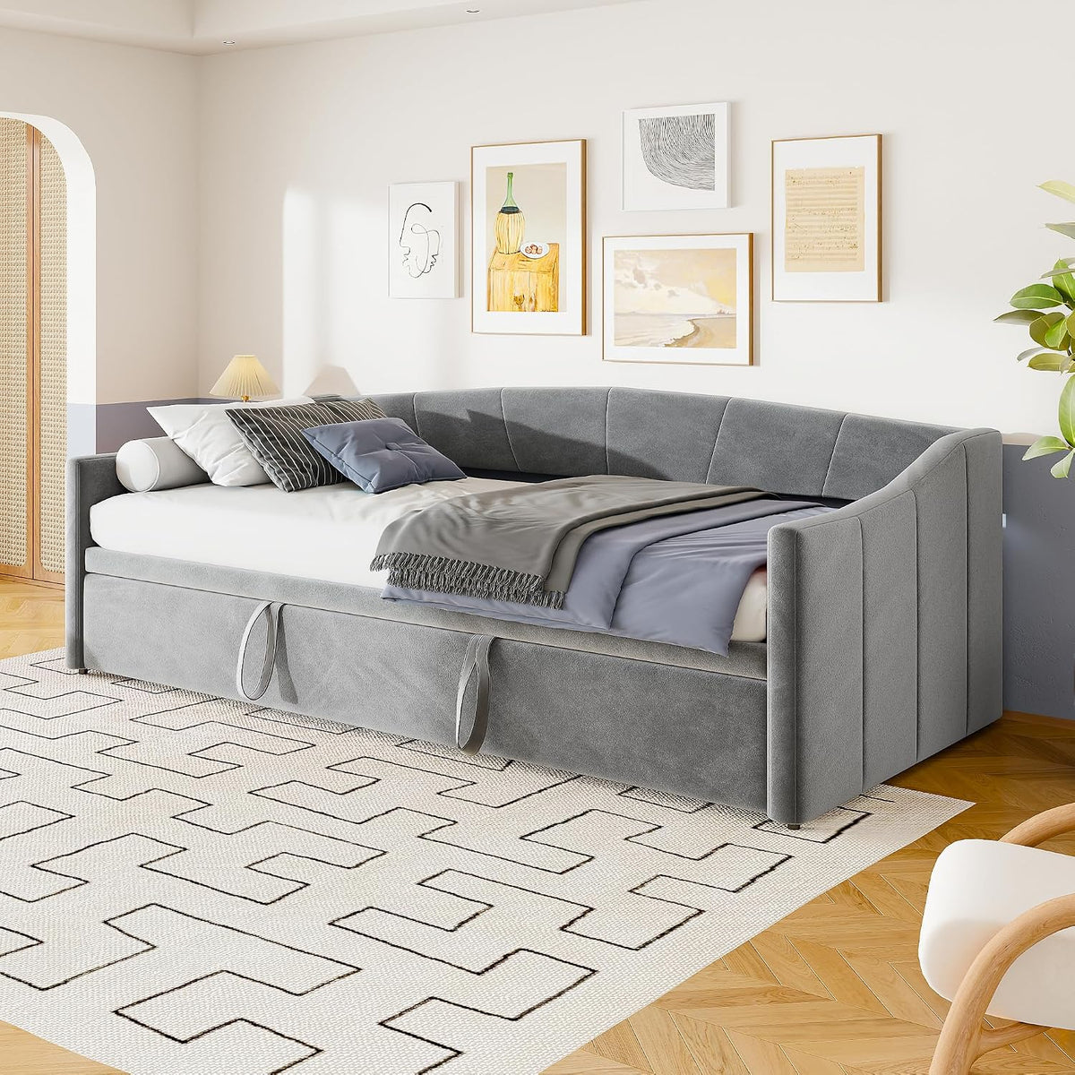 Sofa rozkładana, Teahutty, 3 W, 210 cm, Szary, metal, funkcja spania, 3 w 1