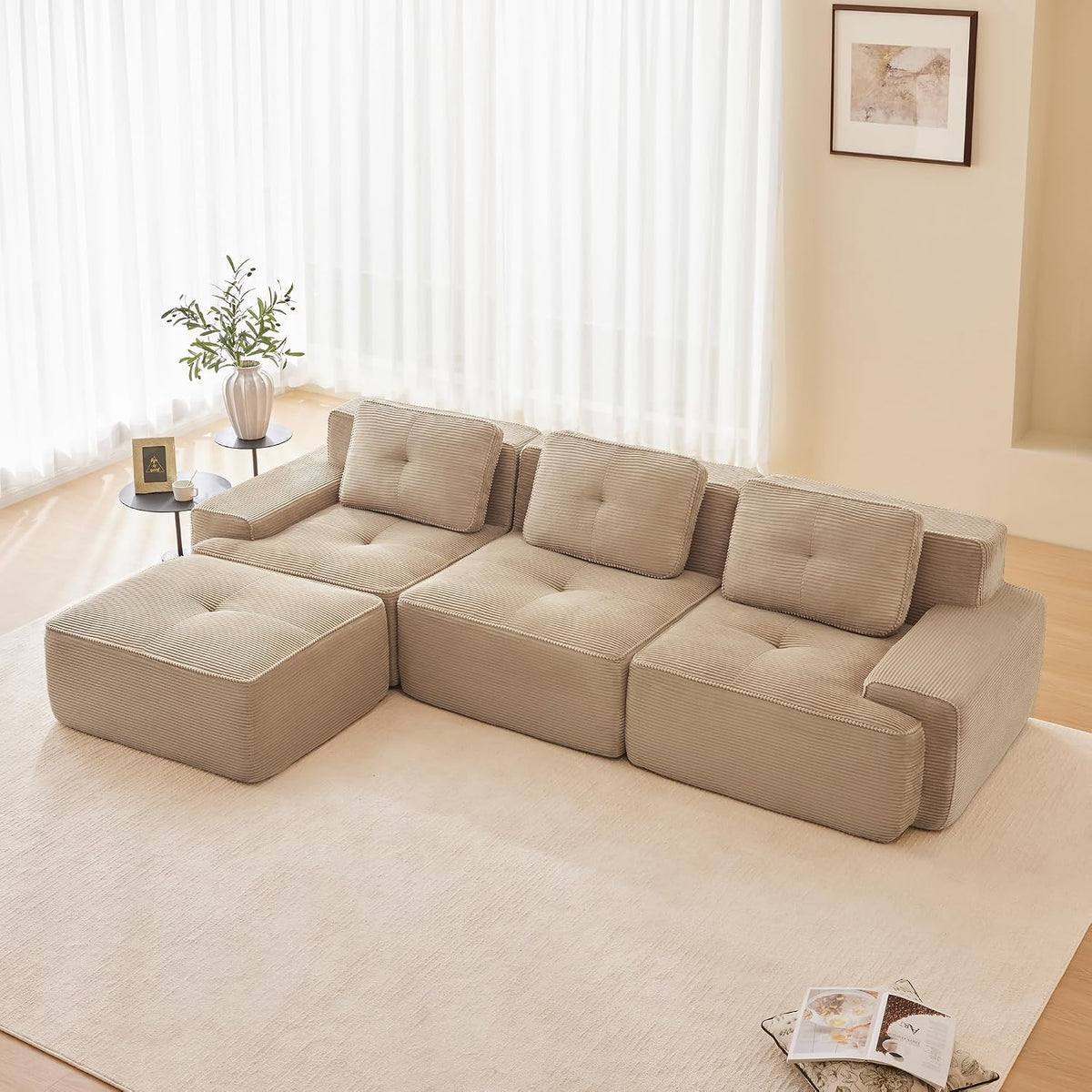 Sofa, Luscriate, 74 cm, Beżowy, sztruks, 2-osobowa, funkcja spania, modułowa konstrukcja