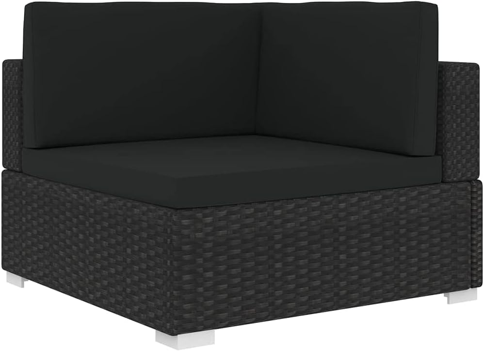 Runheo, Sofa narożna, 70 x 70 x 52,5 cm, Czarny, polirattan, 1-osobowy, modułowa konstrukcja, odporność na warunki atmosferyczne