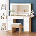 ALFORDSON, Toaletki, 130 x 37 x 137 cm, 12 V, Biały/Beżowy, MDF, 7 szuflad, składana konstrukcja, oświetlenie LED, USB