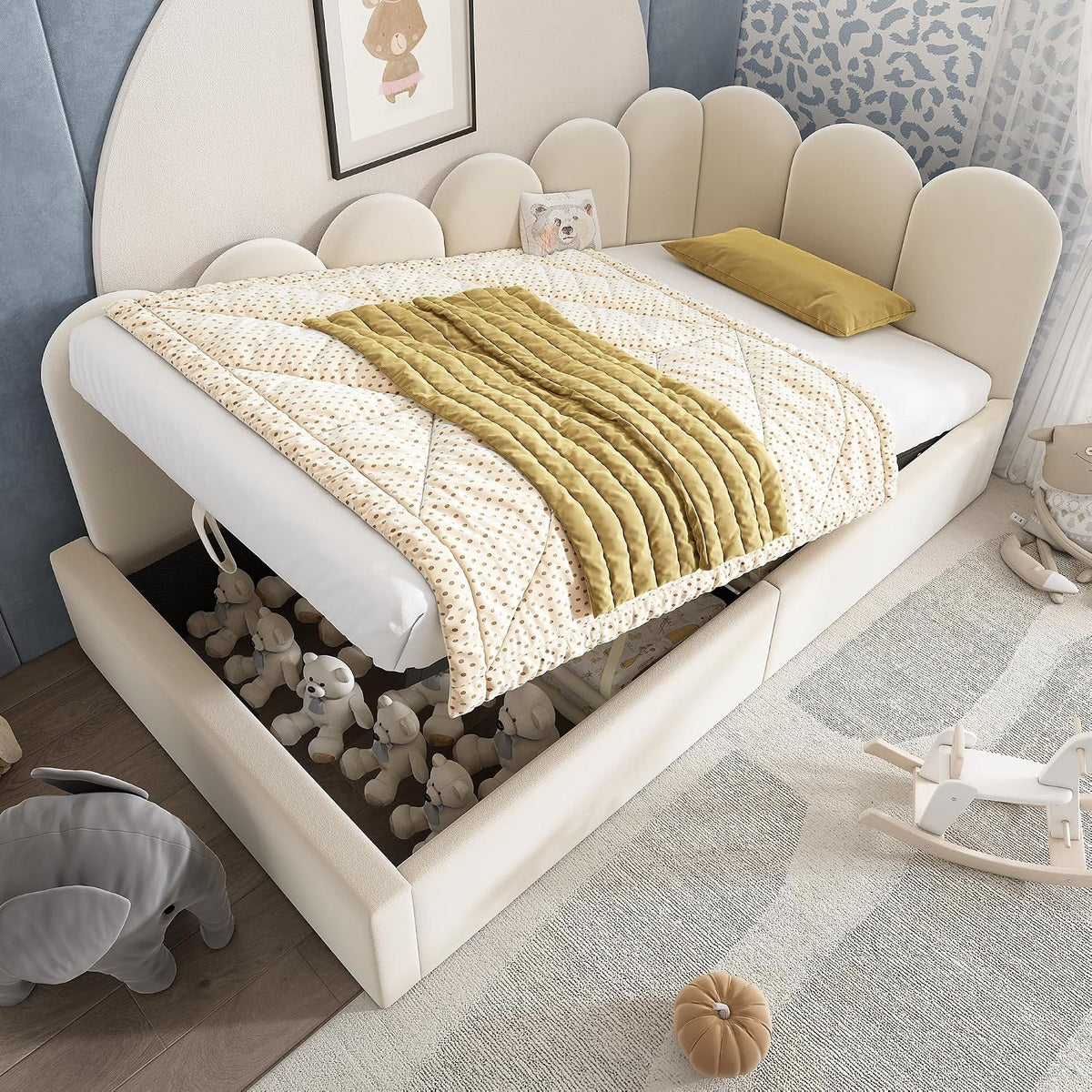 Sofa, TOBIDOEN, 97 x 210 x 76 cm, Beżowy, aksamit, funkcja spania