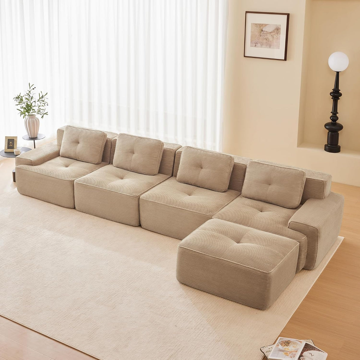 Sofa, Luscriate, 74 cm, Beżowy, sztruks, 2-osobowa, funkcja spania, modułowa konstrukcja