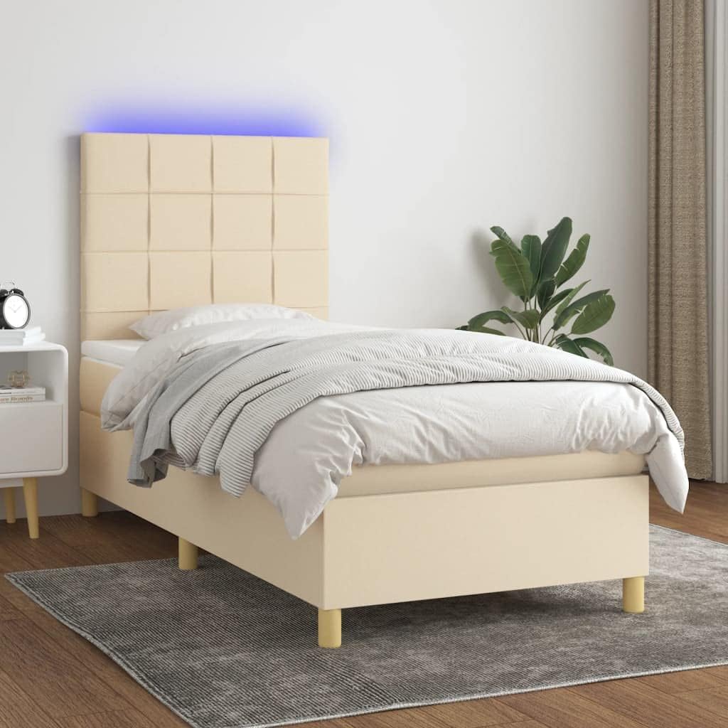 Łóżko kontynentalne, Tonture, 80 x 200 cm, 5 V, Beżowy, lite drewno, regulowana wysokość, oświetlenie LED, USB