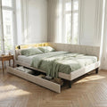 Sofa, ZSSWSS, 140 x 200 cm, Szary/Brązowy, aksamit, funkcja spania, miejsce do przechowywania, 2 szuflad, oświetlenie LED, pilot zdalnego sterowania