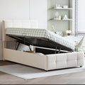 VSOGA, Łóżko tapicerowane, 90 x 200 cm, 12 W, Beżowy, MDF, regulowana wysokość