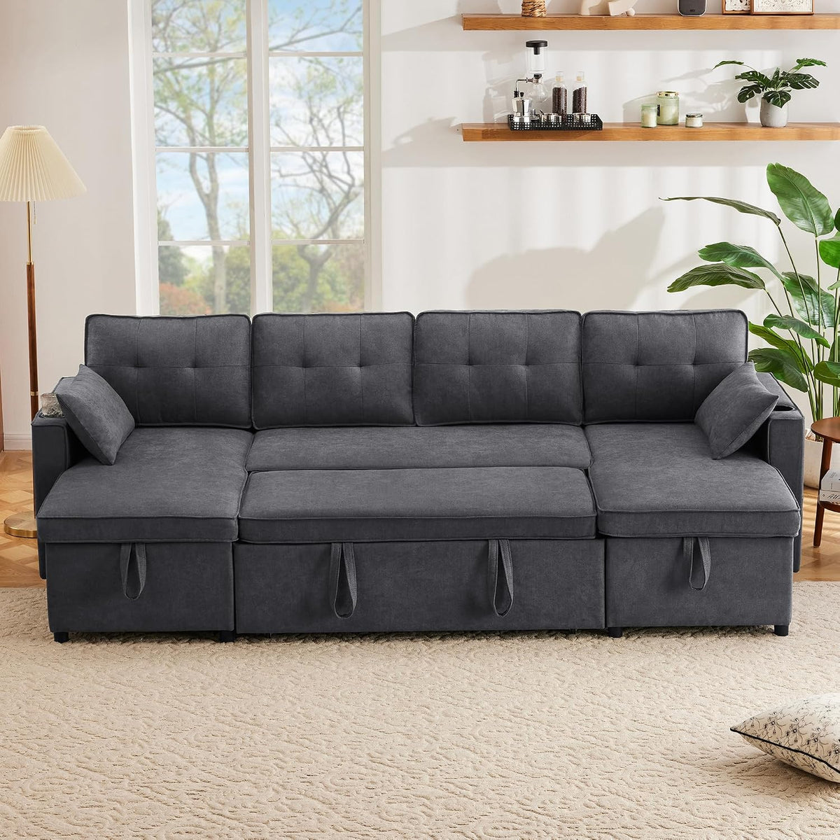 Luscriate, Sofa, 270 x 130 x 86 cm, Beżowy/Szary, funkcja spania, miejsce do przechowywania