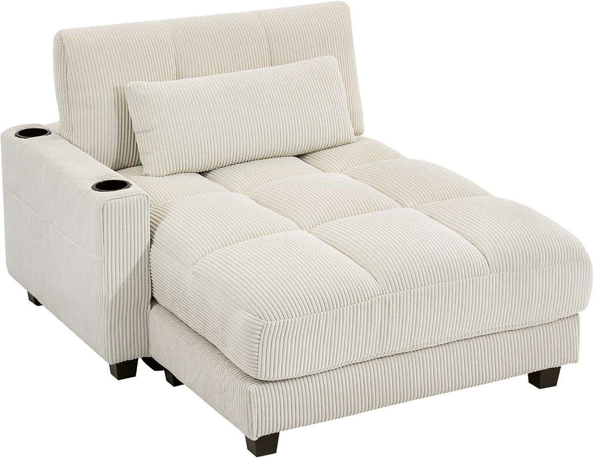Sofa, HOMCOM, 114 x 147 cm, Beżowy/Biały, sztruks, 2-osobowa, funkcja spania