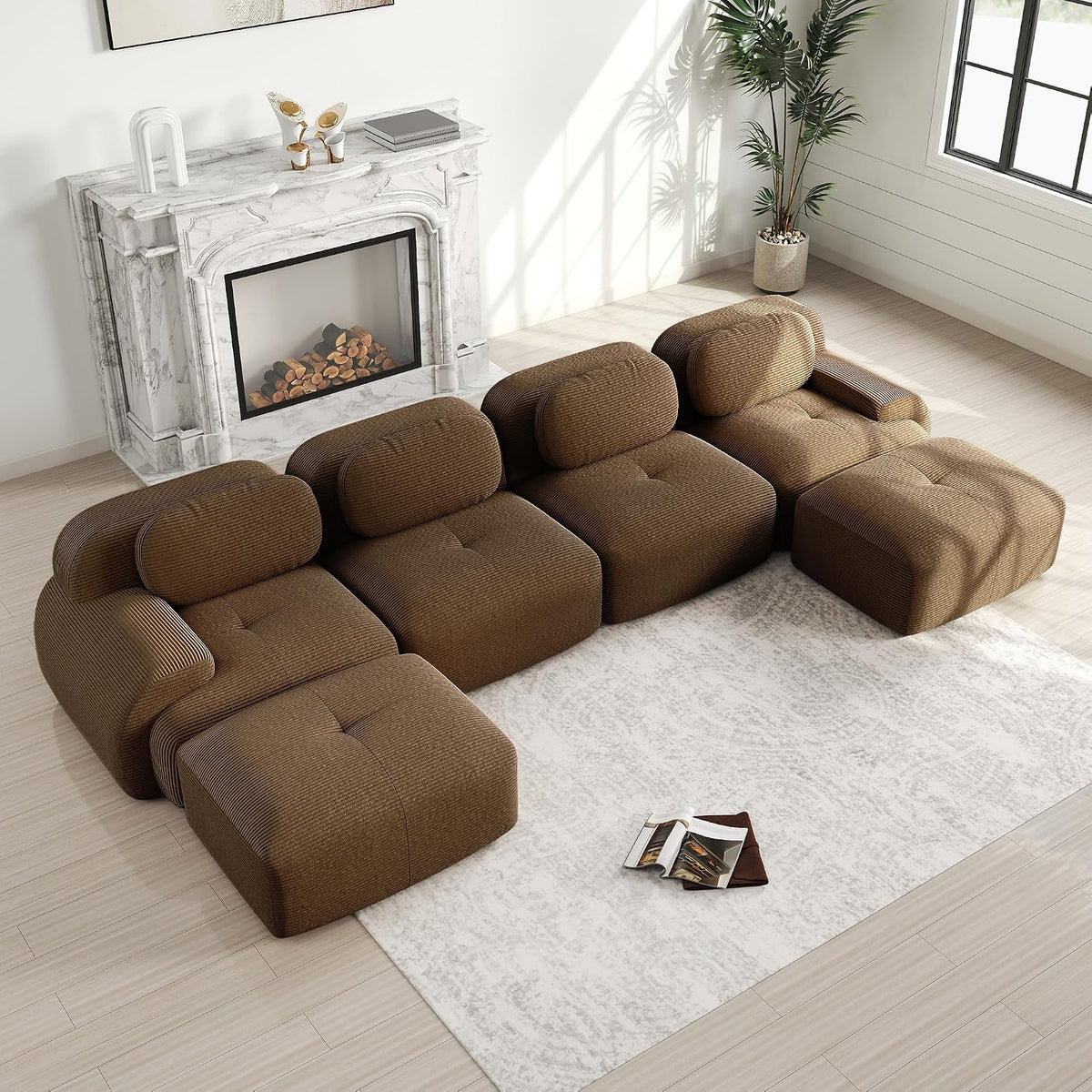 Sofa, Dolamaní, Brązowy, sztruks, 4-osobowa, modułowa konstrukcja