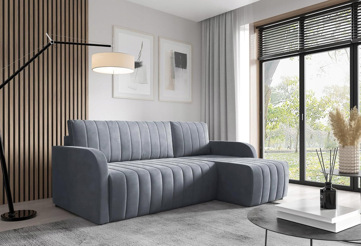 Sofa, LIKMA, 200x140 cm, Szary, aksamit, funkcja spania