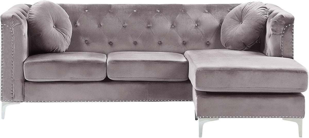 Sofa, Beliani, 175x60 cm, Szary, aksamit, 3-osobowy, modułowa konstrukcja