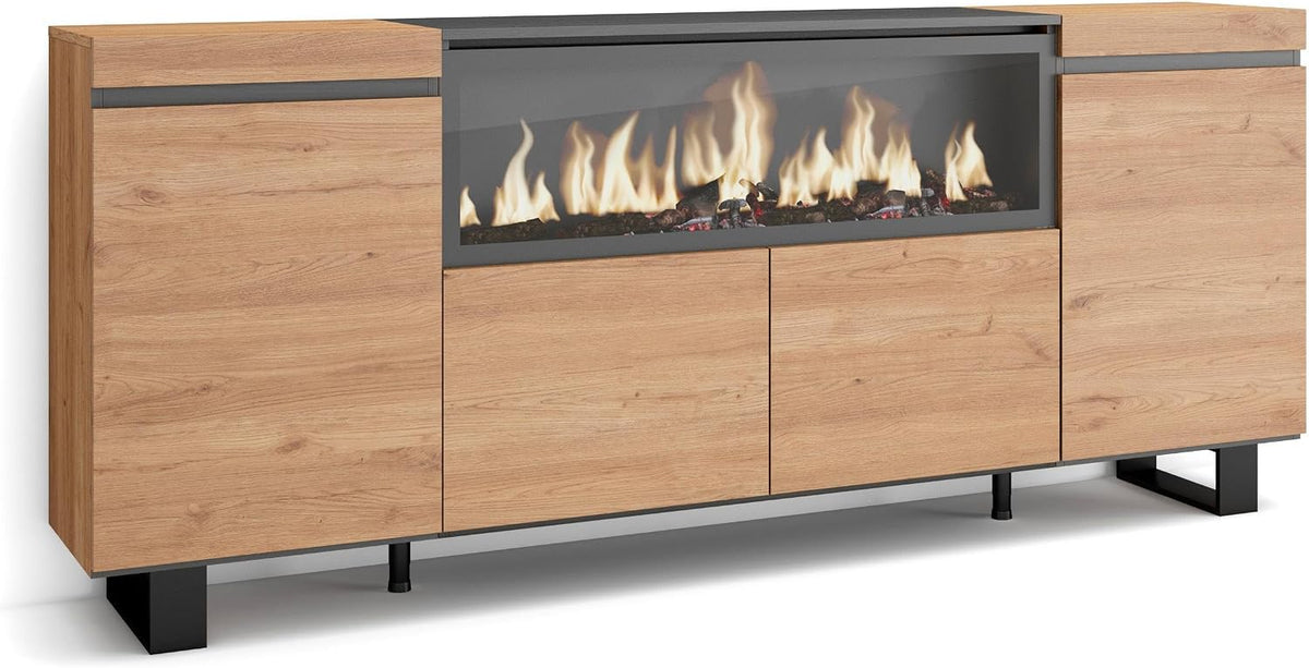 Skraut Home, Kominek elektryczny, 107 cm, Brązowy, metal, oświetlenie LED