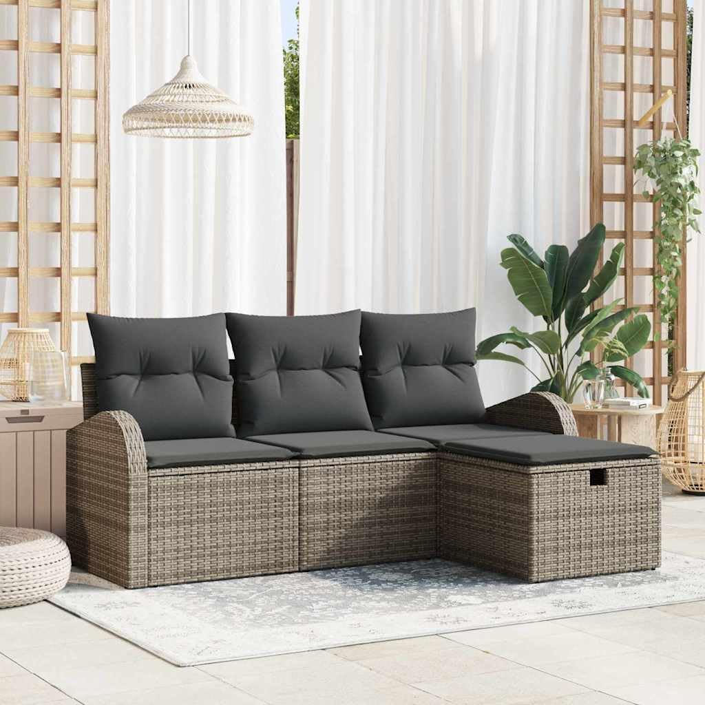 Sofa, Runheo, 69 cm, Szary, polirattan, miejsce do przechowywania, modułowa konstrukcja, odporność na warunki atmosferyczne, ochrona UV