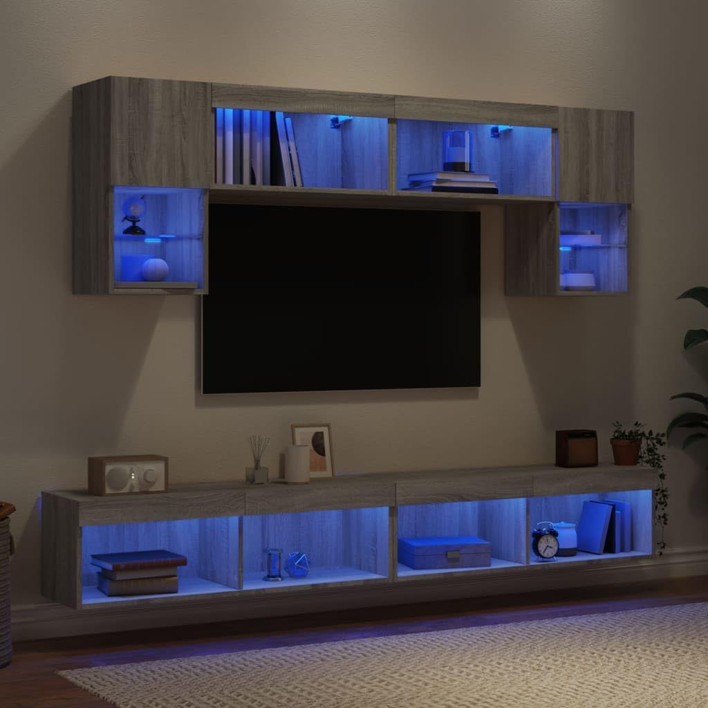 Meble RTV, Yunovire, 30,5 x 30 x 60 cm, Szary, materiał drewnopochodny, miejsce do przechowywania, oświetlenie LED