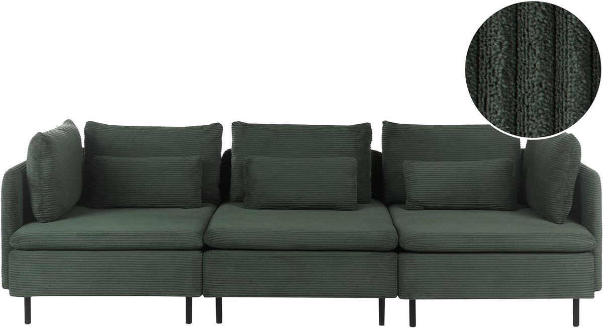 Sofa, Beliani, 258x90 cm, Zielony, sztruks, 3-osobowa, modułowa konstrukcja