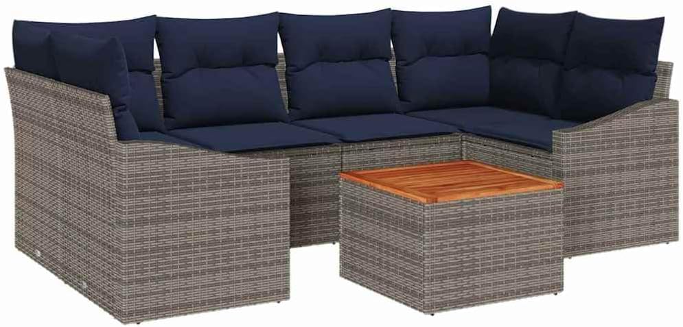 Sofa, vidaXL, 234 x 123,5 x 69 cm, Szary/Niebieski, polirattan, modułowa konstrukcja, odporność na warunki atmosferyczne, ochrona UV
