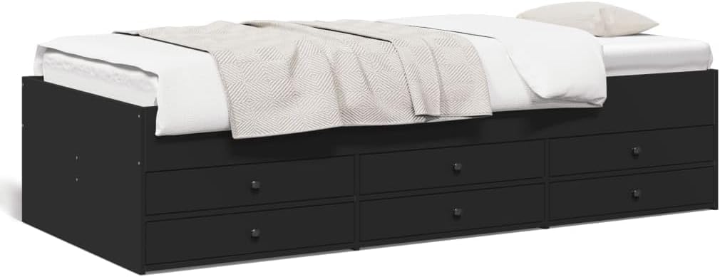 Sofa, pokgdf, 2 W, 203 x 93 x 45,5 cm, Czarny, materiał drewnopochodny, funkcja spania, 6 szuflad, 2 w 1