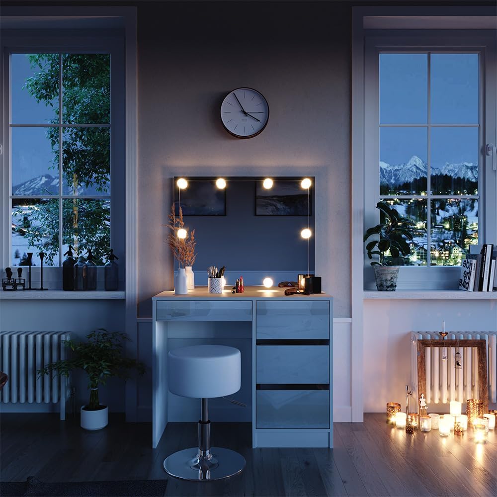 Vicco, Toaletki, 90 cm, 38,4 kg, Biały, płyta wiórowa, oświetlenie LED