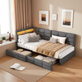 Sofa, HFASD, 90 x 200 cm, Szary, MDF, funkcja spania, miejsce do przechowywania, 2 szuflad, oświetlenie LED, USB