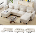 Sofa, COSTWAY, 280 cm, Beżowy, 4-osobowej, funkcja spania, modułowa konstrukcja, USB