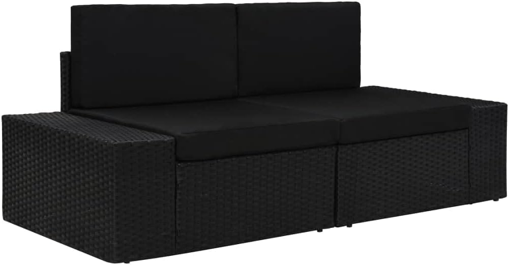 Sofa, PHGTYUK, Czarny, polirattan, 2-osobowa, modułowa konstrukcja, odporność na warunki atmosferyczne