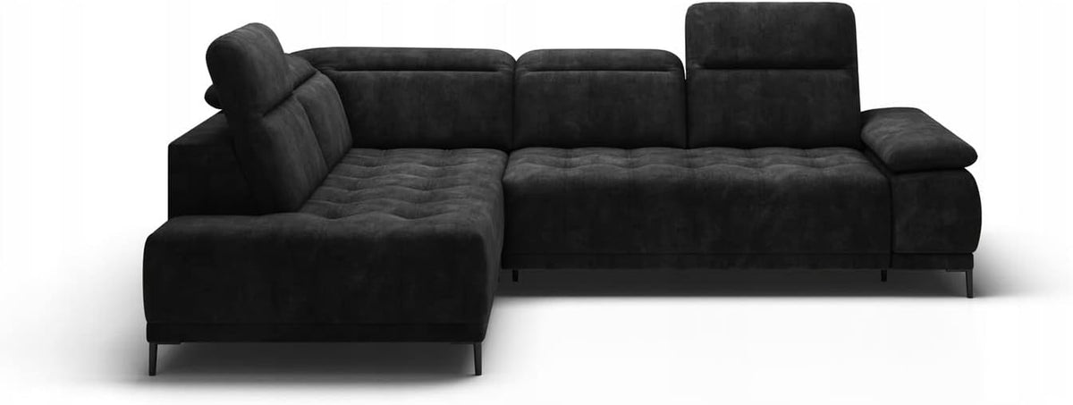 Sofa narożna, DomiMeble, 198 x 88 cm, Czarny, regulowane podłokietniki