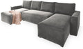 Sofa rozkładana, Masseno, 130x265 cm, Szary, płyta wiórowa, funkcja spania, miejsce do przechowywania