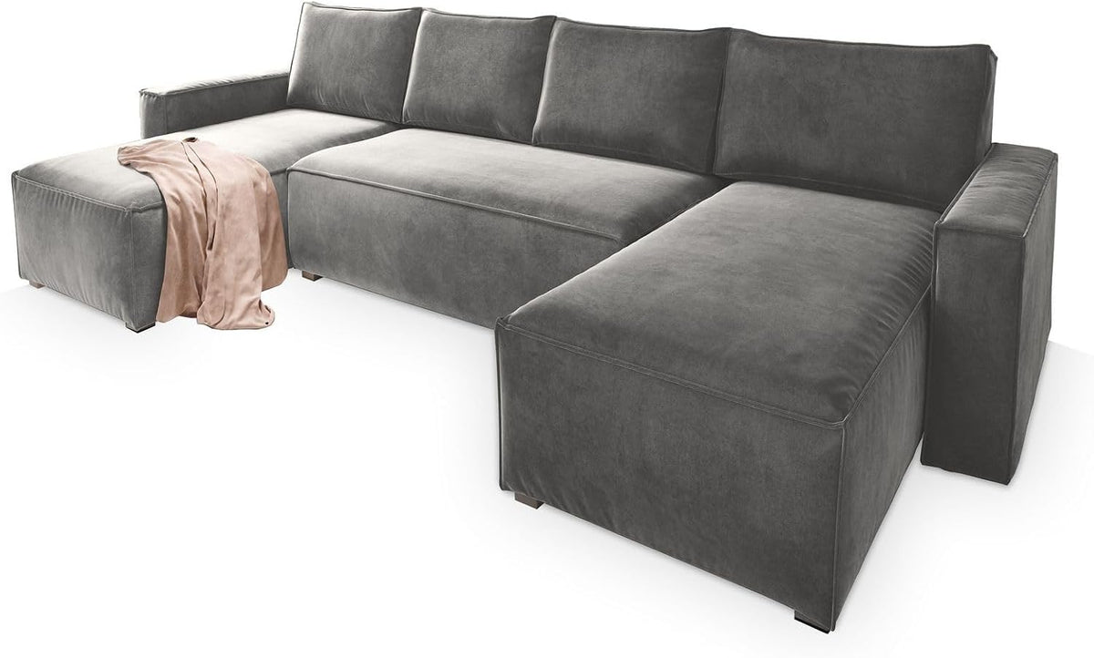 Sofa rozkładana, Masseno, 130x265 cm, Szary, płyta wiórowa, funkcja spania, miejsce do przechowywania