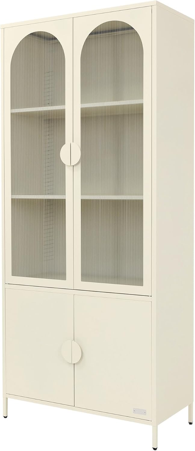 ML DESIGN modern living, Witryny szklane, 80x185x40 cm, 20 kg, Beżowy/Biały, stal malowana proszkowo, miejsce do przechowywania, regulowana wysokość